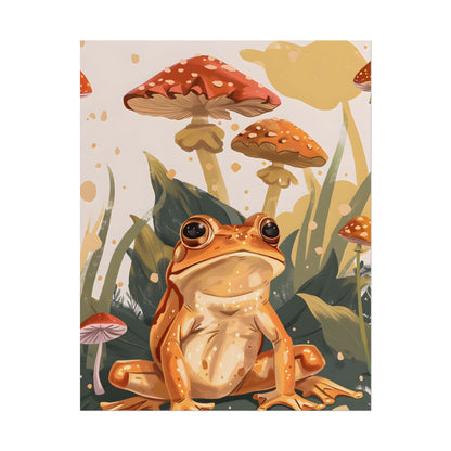 Retro Frog's Smile: Colorful Mushroom Illustration - Poster