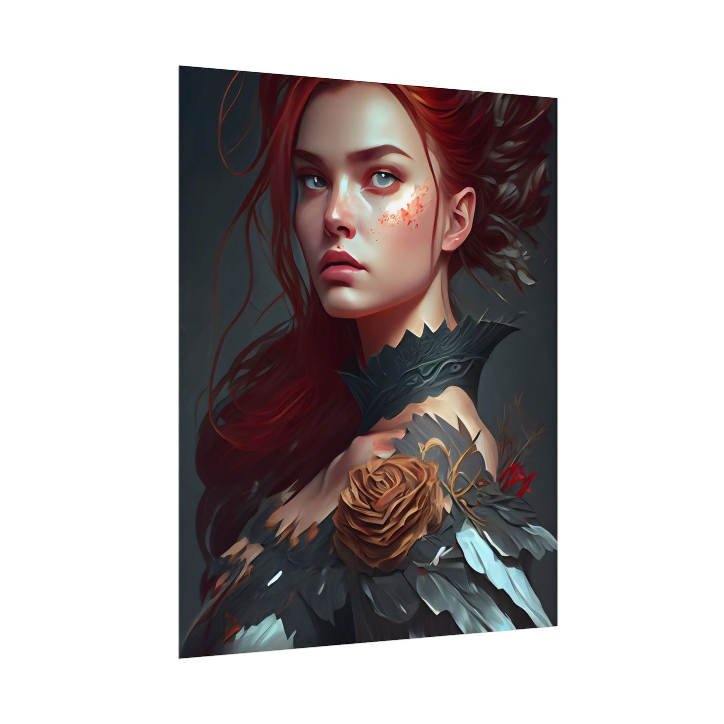 Stunning Redhead in Formal Dress: Elegant Portrait - Poster