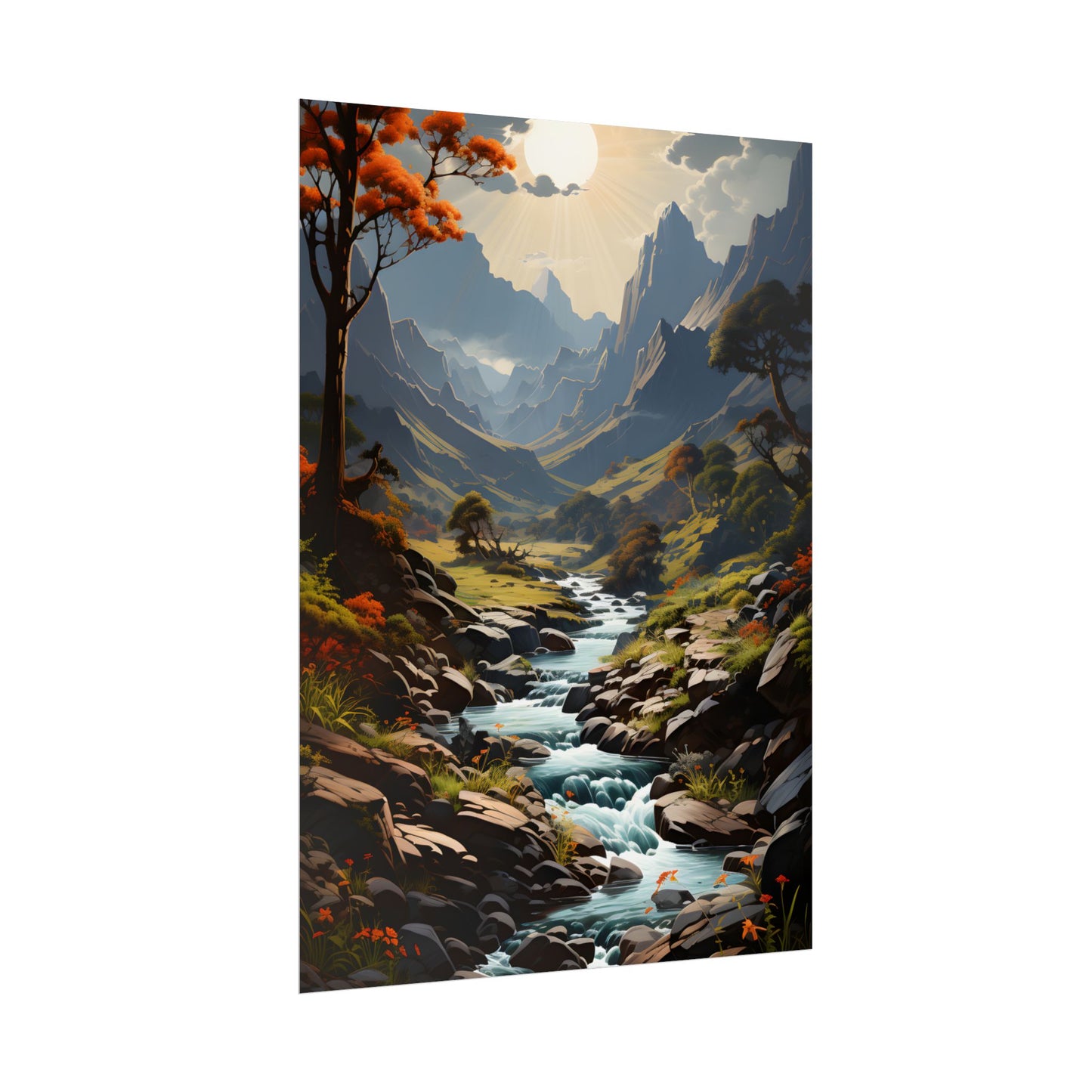 Majestic Waterfall Oil Painting: A Captivating Artwork - Poster