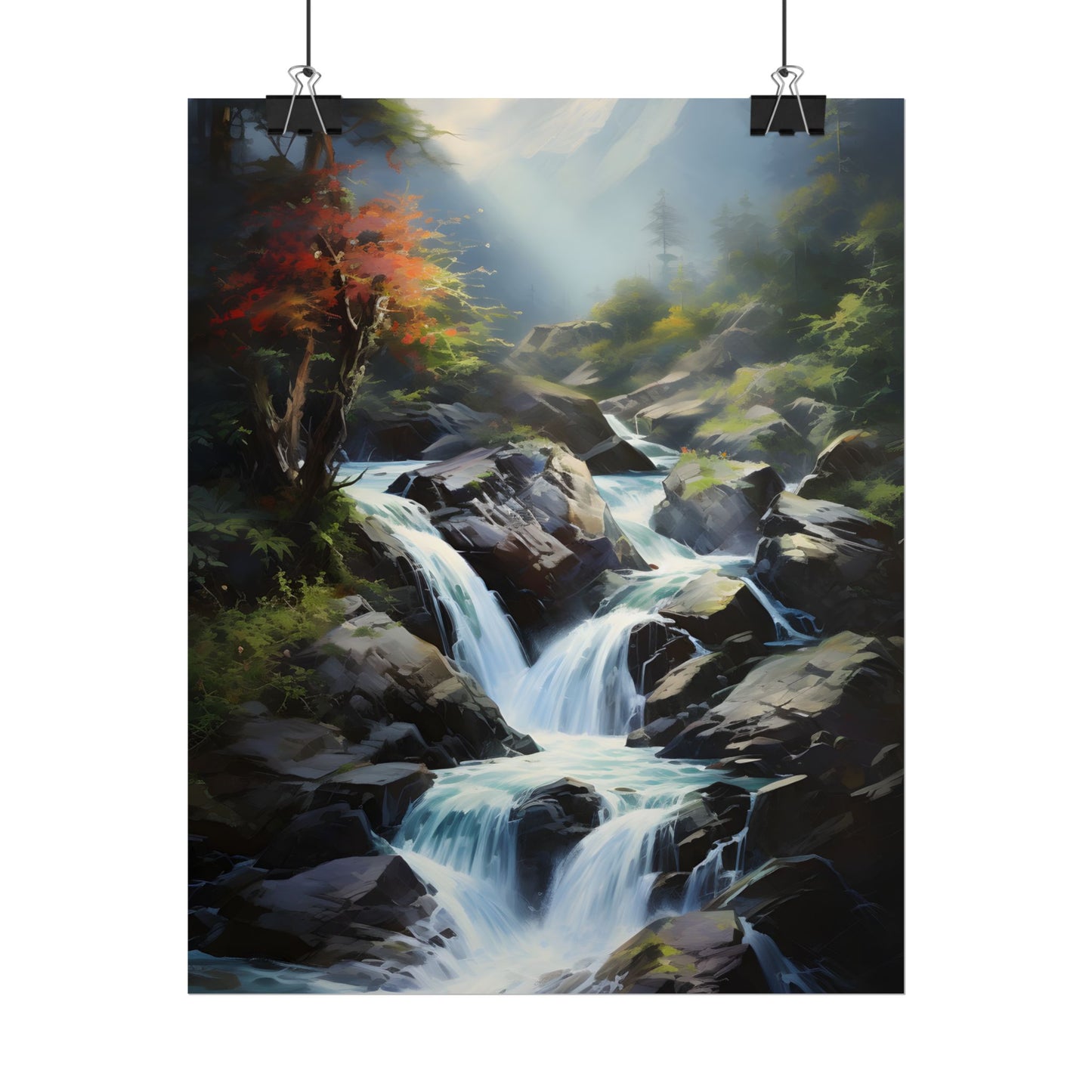 Breathtaking Waterfall: Oil Painting Masterpiece - Poster