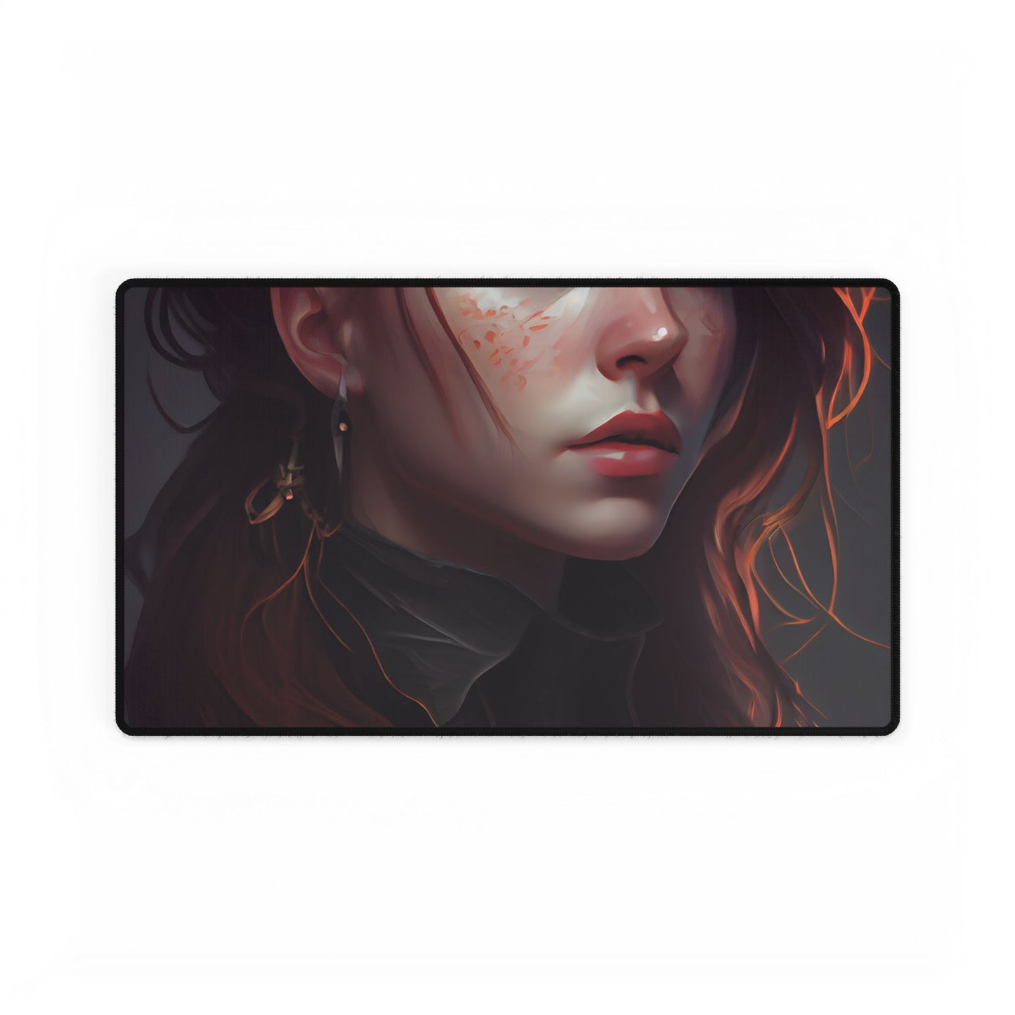Formal Redhead Portrait: Nature-Themed Artwork in Green and Blue - Desk Mat