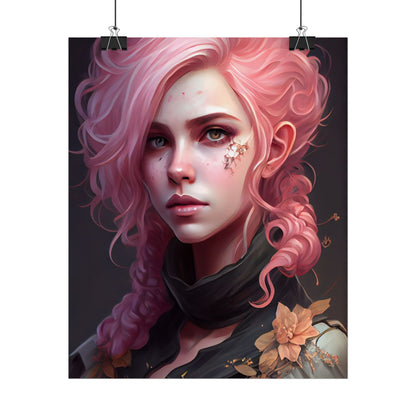 Astonishing Female Portrait: Vibrant Pink Hair in Dark Elegance - Poster