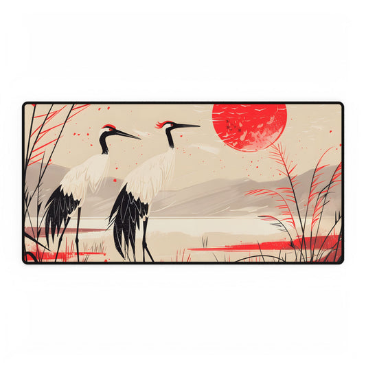 Peaceful Cranes in Serene Nature: Landscape Artwork - Desk Mat