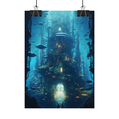 Futuristic Underwater City: Blue Horizon Digital Art - Poster