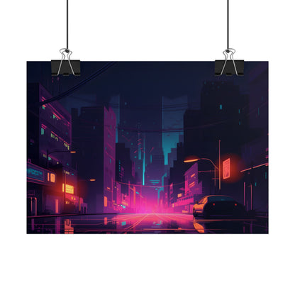 Cyberpunk Night: Moody Cityscape with Unique Architecture - Poster