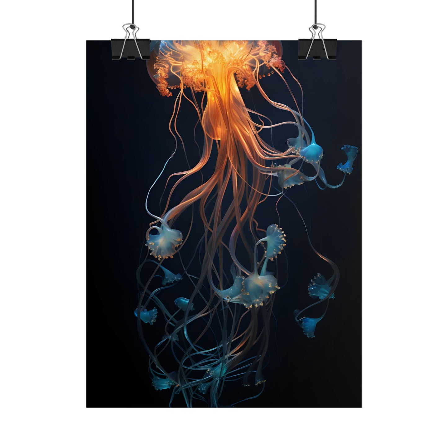 Bioluminescent Oceanic Ballet: Mesmerizing Underwater Scene Artwork - Poster