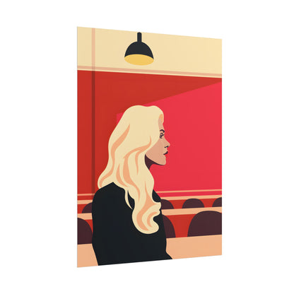 Minimalist Blonde Woman in Black Dress: Modern Art Poster - Poster
