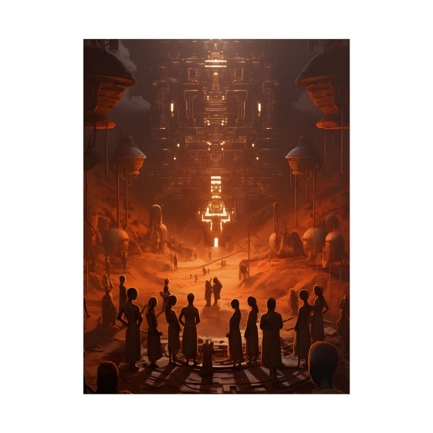 Vibrant Futuristic Tribal Gathering: Digital Art - Poster