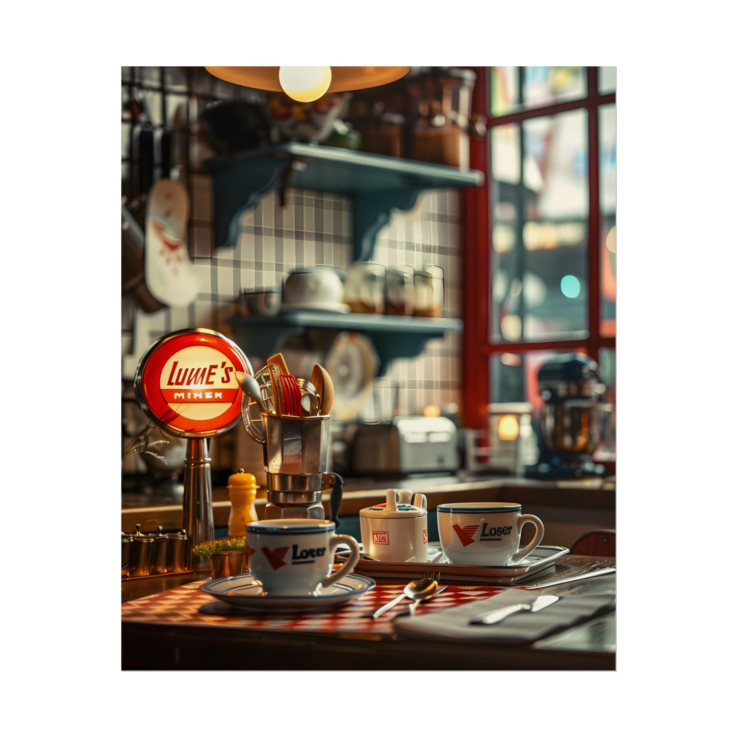 Retro Warmth: Cozy Lukes Diner Coffee Scene Art - Poster