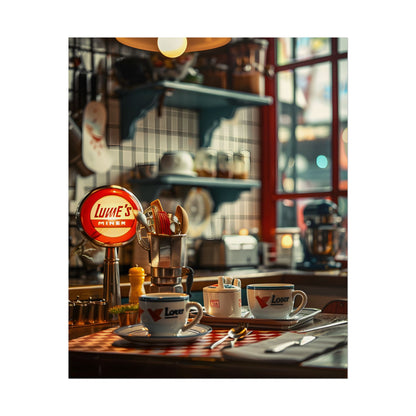 Retro Warmth: Cozy Lukes Diner Coffee Scene Art - Poster