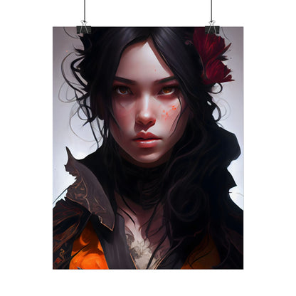 Black Hair Female Portrait: Elegant Dress Artwork - Poster