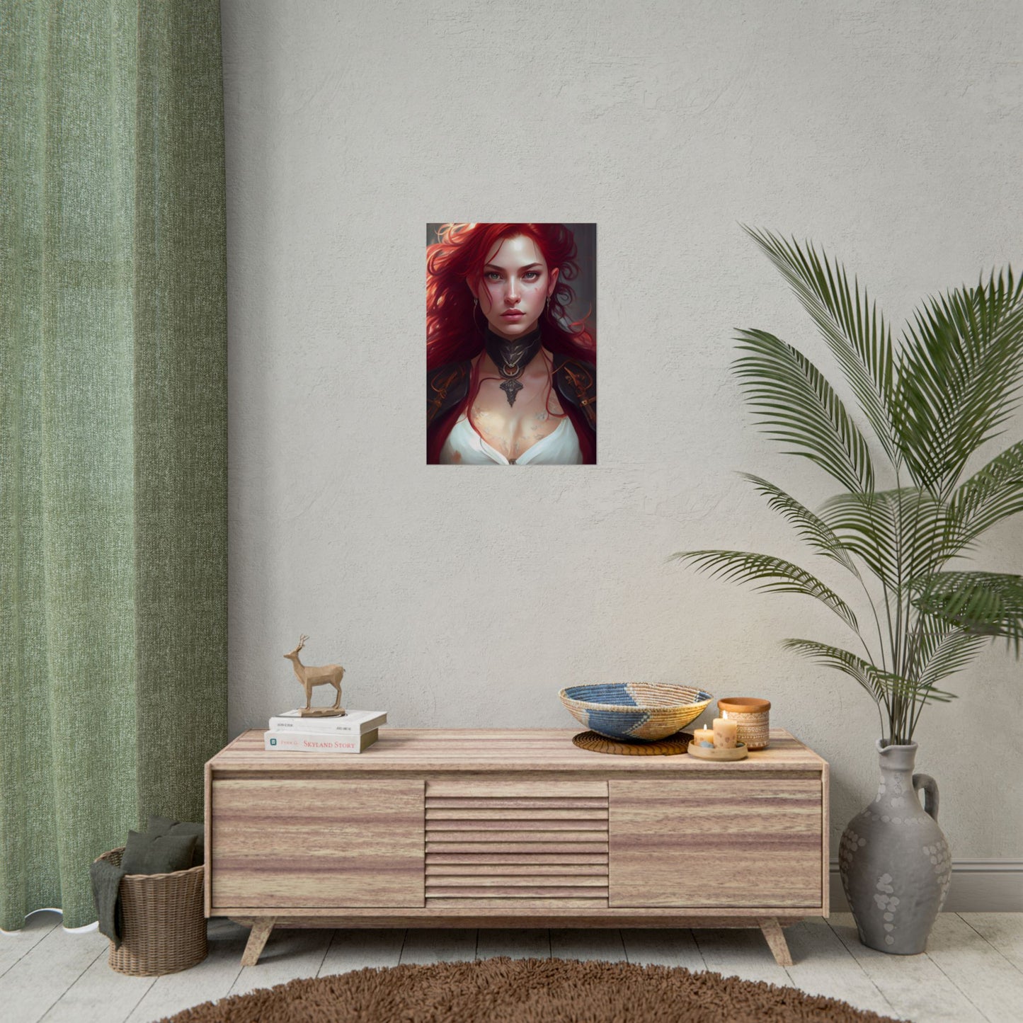 Red Hair Beauty: Elegant Woman in Black - Poster