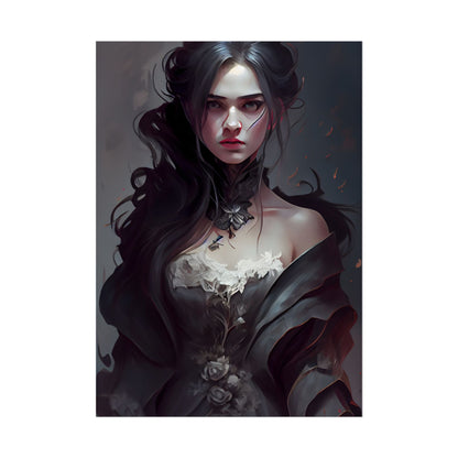 Black Haired Female Portrait: Elegant Outdoor Beauty - Poster