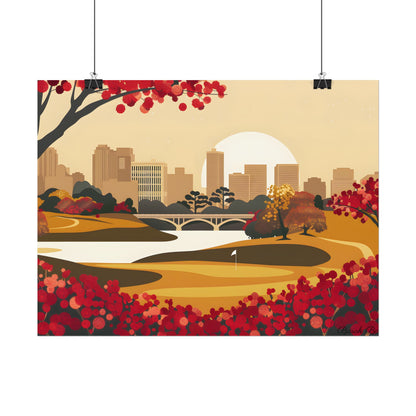 Retro Golf Illustration: Classic Course Scene - Poster