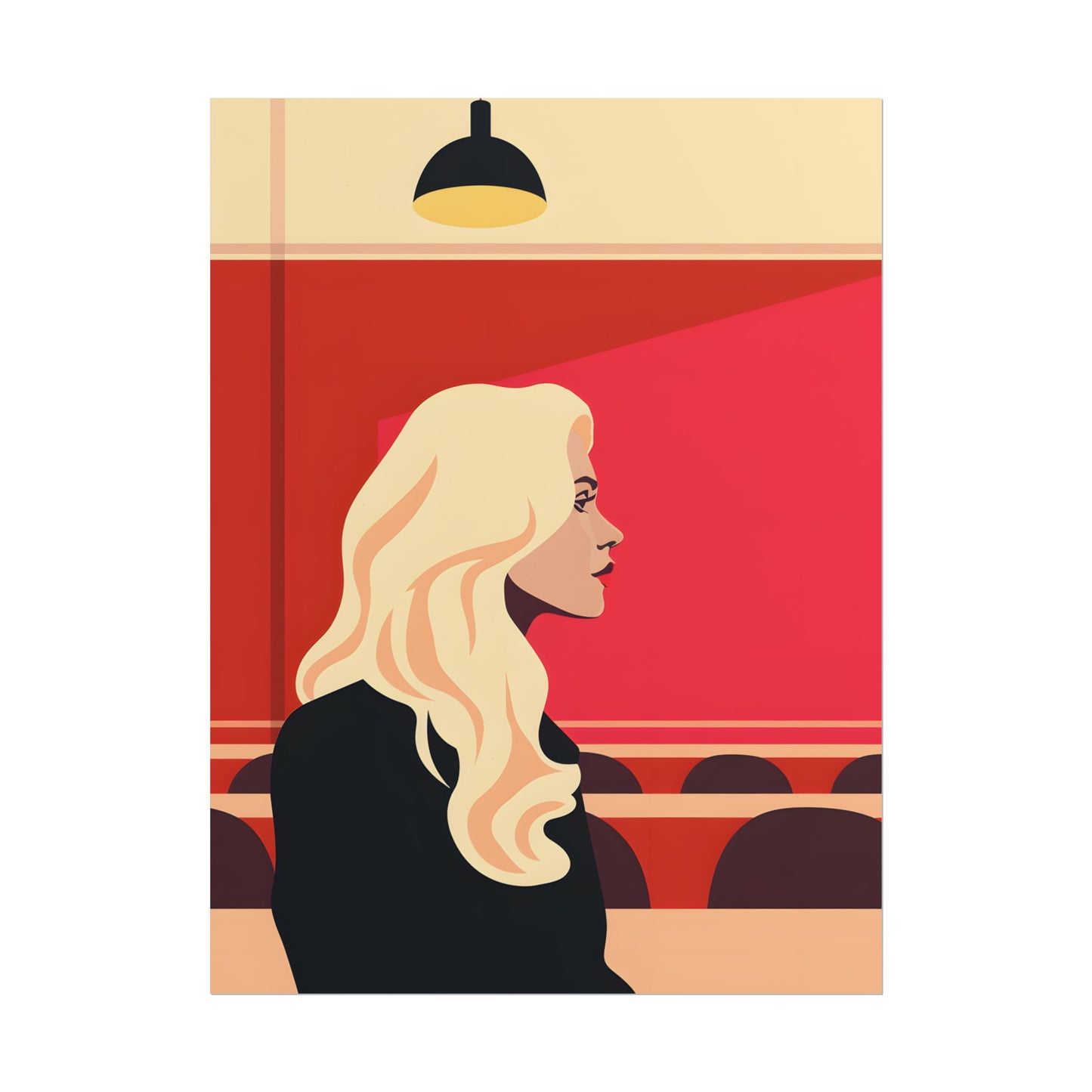 Minimalist Blonde Woman in Black Dress: Modern Art Poster - Poster