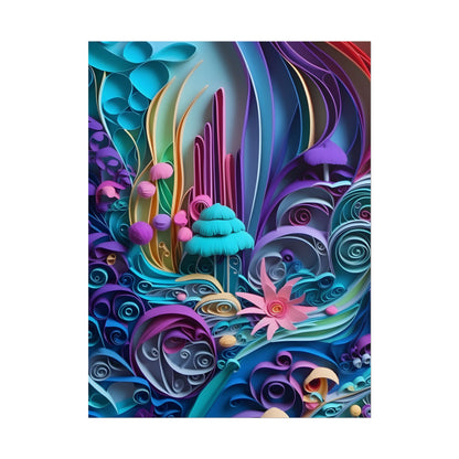 Vibrant Beach Landscape: Paper Quilling Artwork - Poster