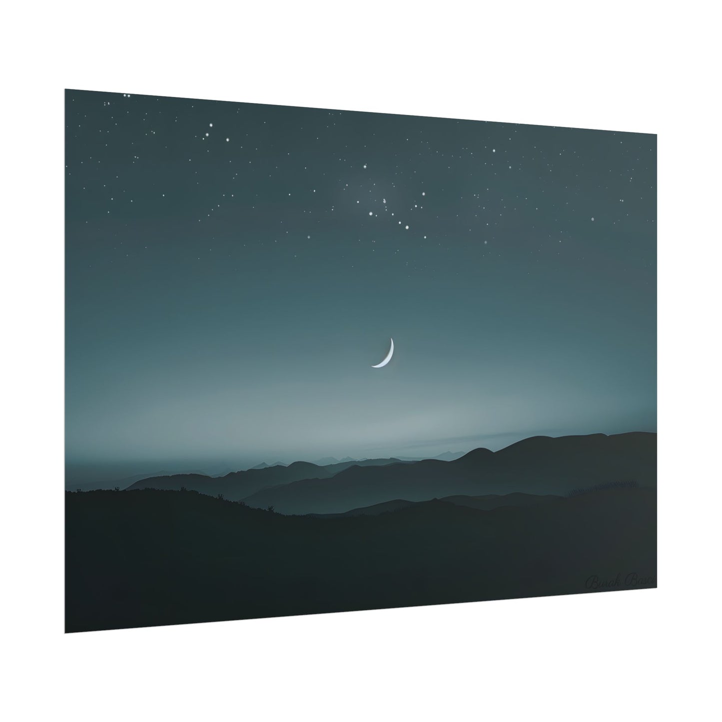 Minimalist Night Scene: Blue-Gray Sky Digital Art - Poster