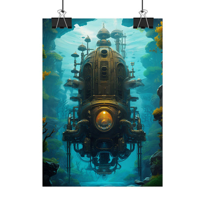 Steampunk Underwater Odyssey: Captain Nemo's Nautilu Submarine Art - Poster