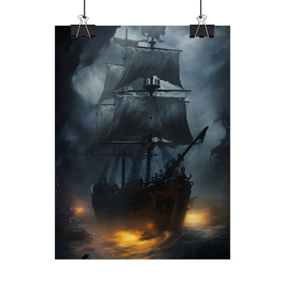 Ghostly Pirate Ship: Sailing Through the Ocean's Edge - Poster