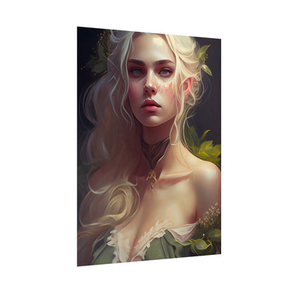 Detailed Blonde Female Portrait: Red Top Artwork - Poster