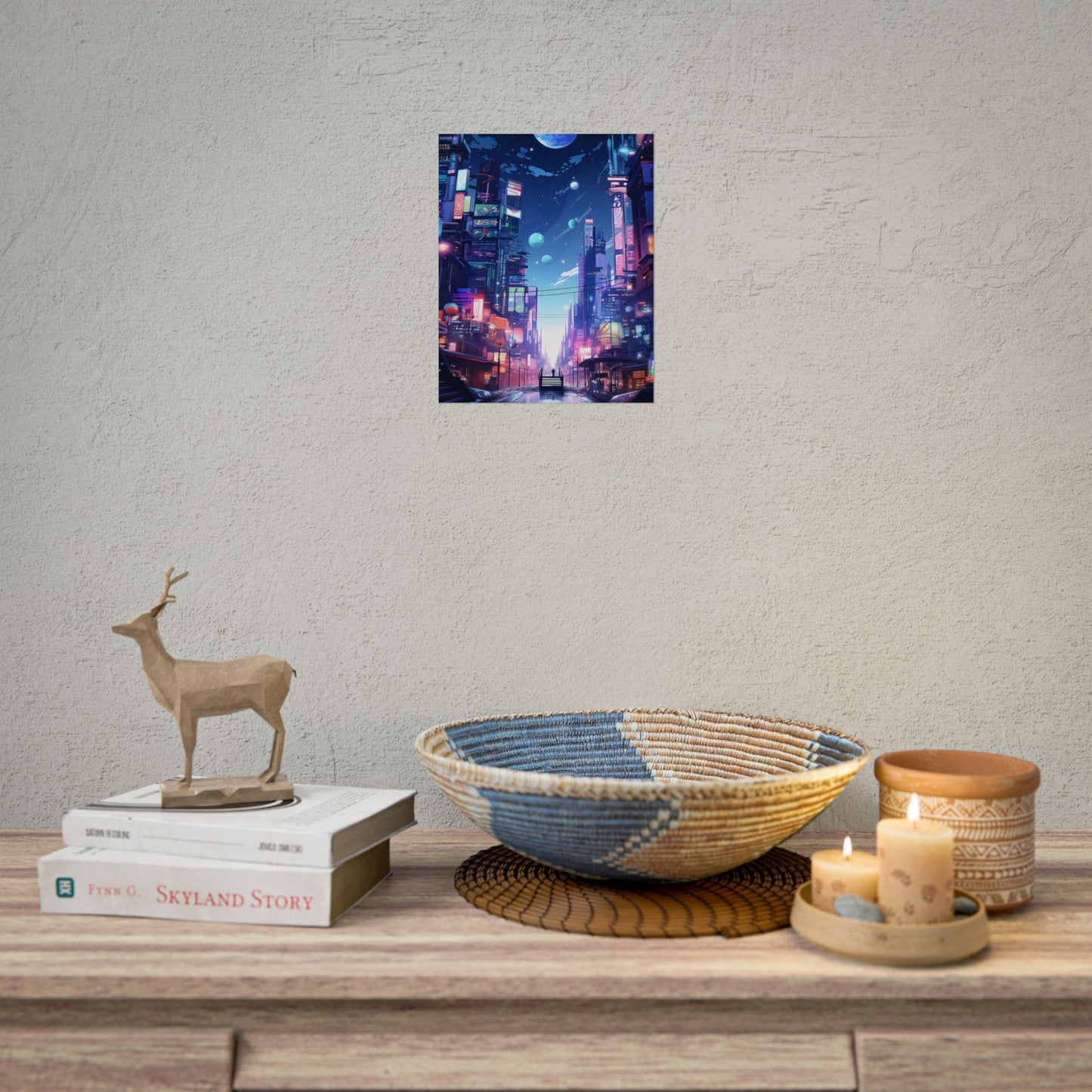 Melancholic Night in Cyberpunk City: Urban Landscape Art - Poster