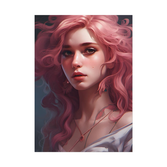 Pink Hair Portrait: Dre's Vibrant Lady - Poster