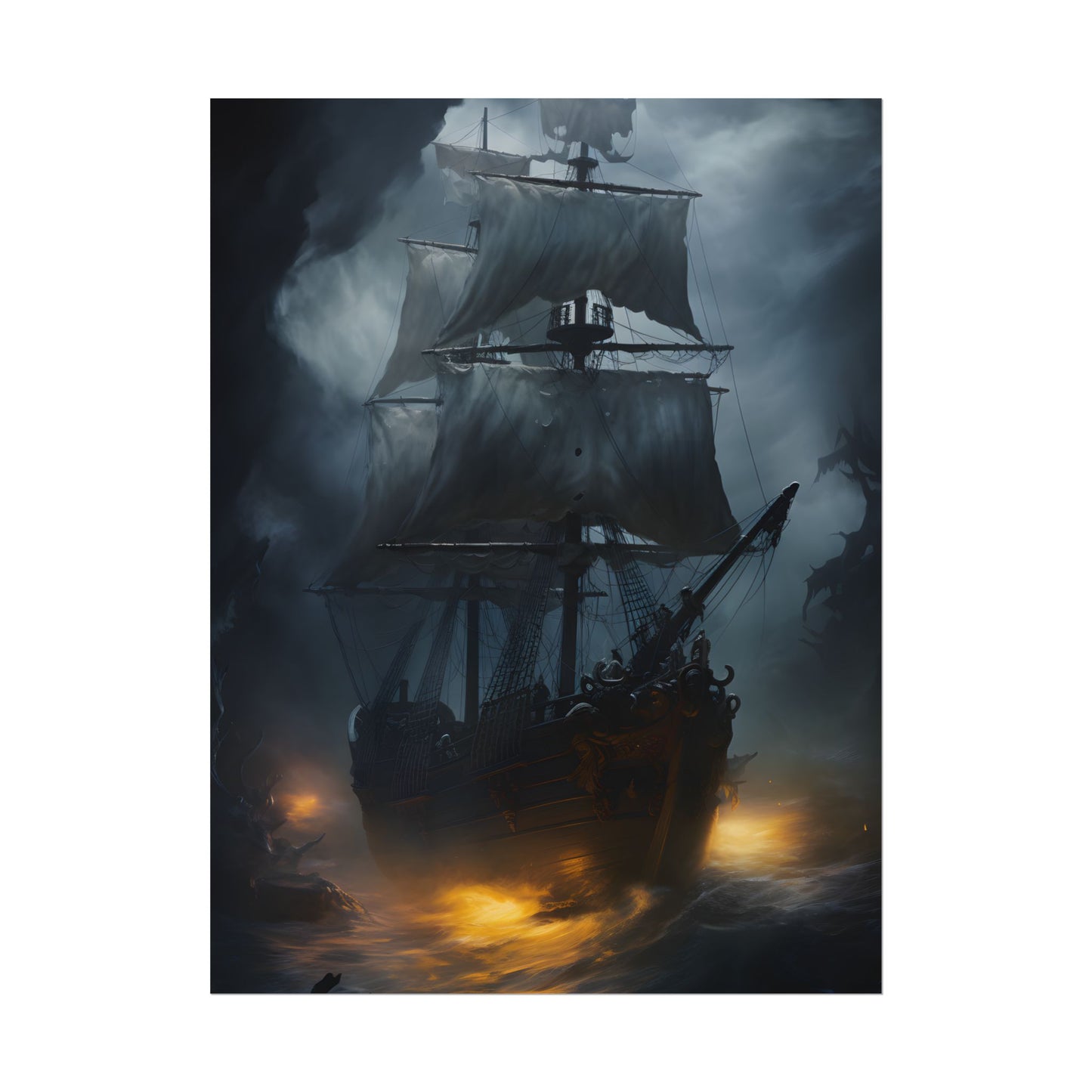 Ghostly Pirate Ship: Sailing Through the Ocean's Edge - Poster
