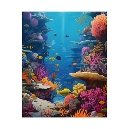Vibrant Coral Reef Sanctuary: Tropical Marine Life Art - Poster