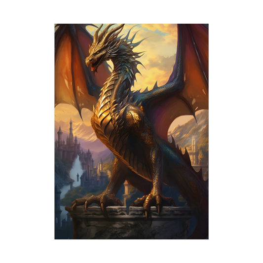 Fantasy Dragon's Intense Lair: Majestic Guardian at Rest - Poster