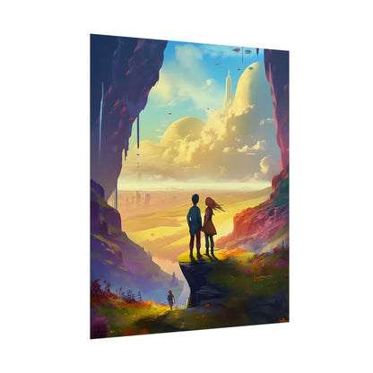 Nature's Friends: Girl and Boy on Meadow Hill - Poster
