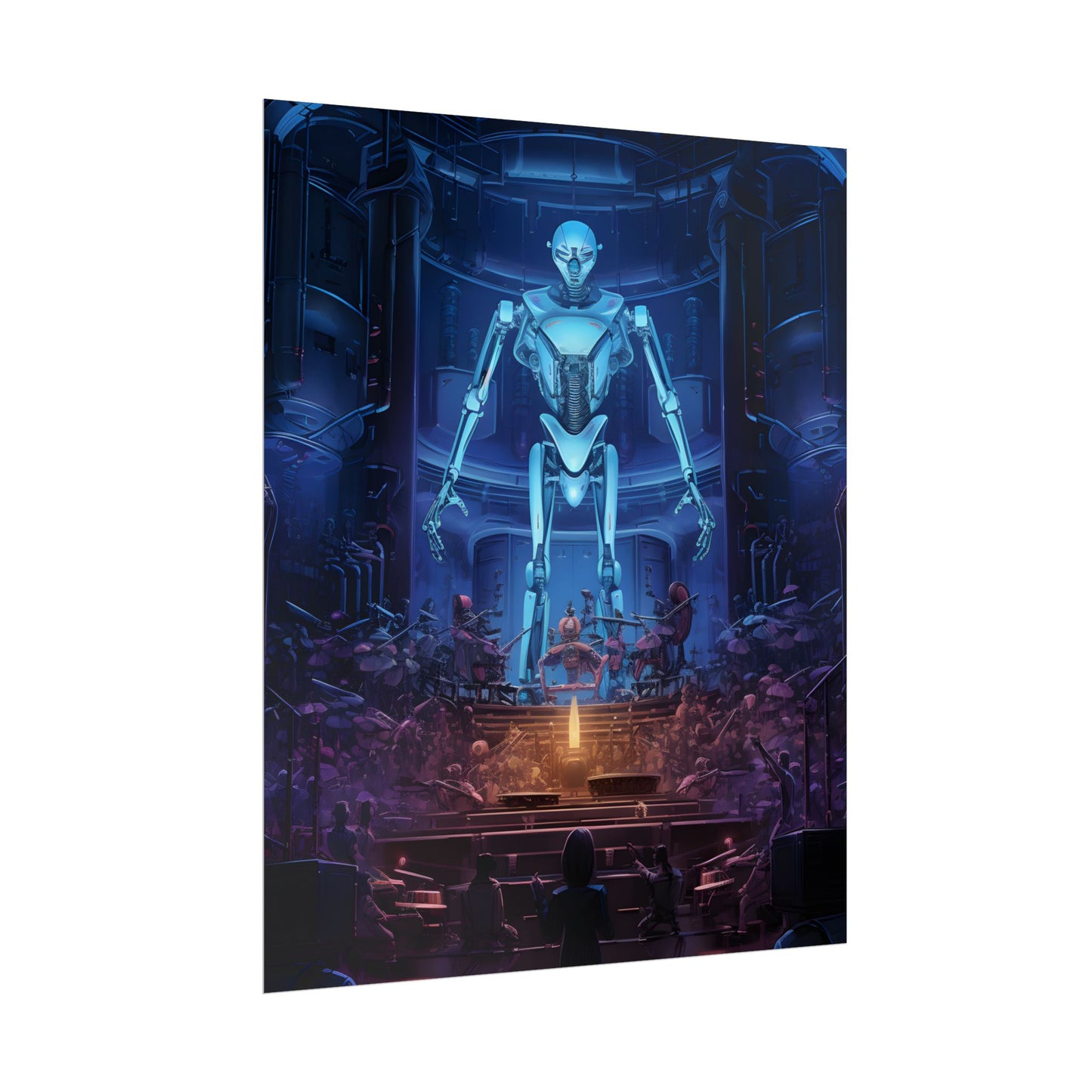 Mechanical Harmony: Black & Grey Robot Orchestra Symphony - Poster