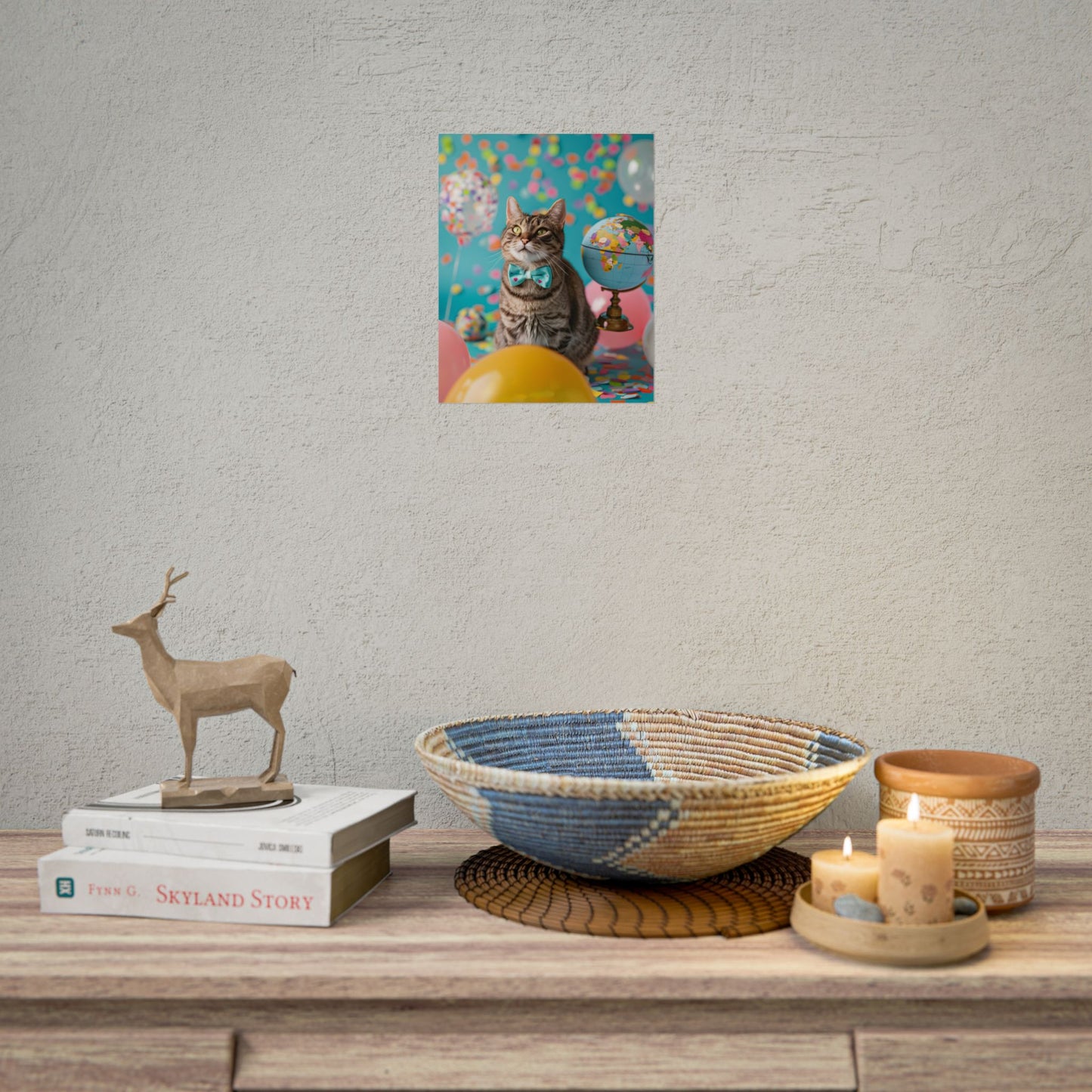 Whimsical Cat with Bow Tie: Mysterious Feline Artwork - Poster