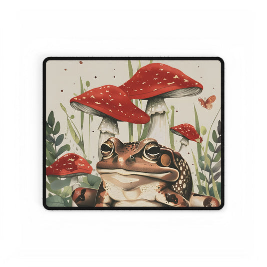 Retro Frog Smile: Colorful Mushroom Friends - Desk Mat