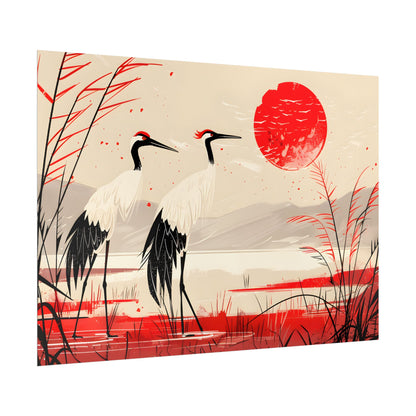 Peaceful Cranes in Serene Nature: Landscape Artwork - Poster