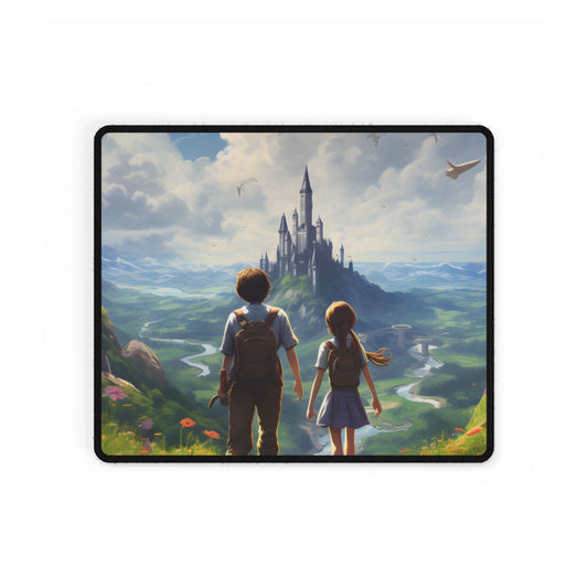 Serene Childhood Moment: A Girl and Boy in Nature - Desk Mat