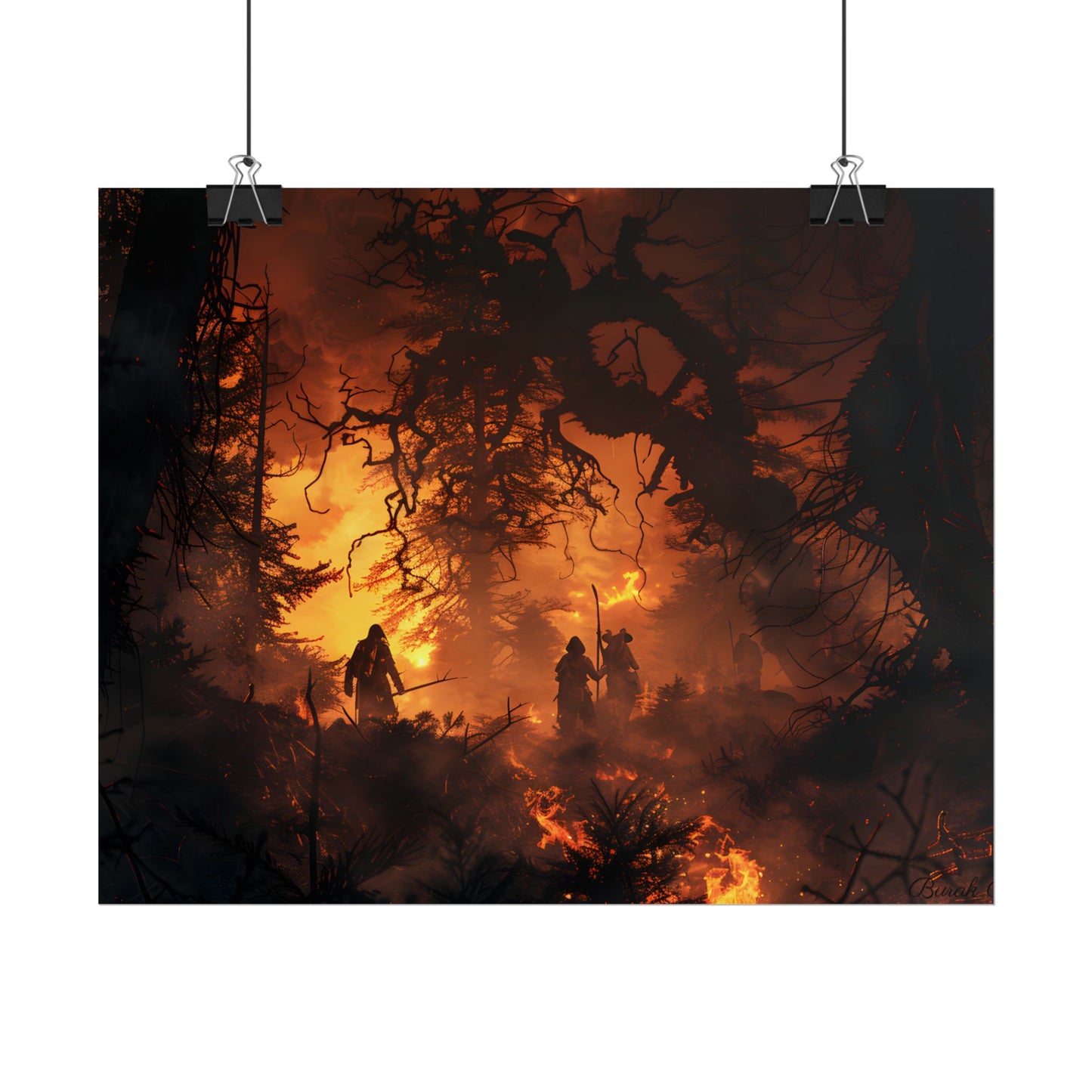 Misty Sunset Forest: Group Gathering - Poster