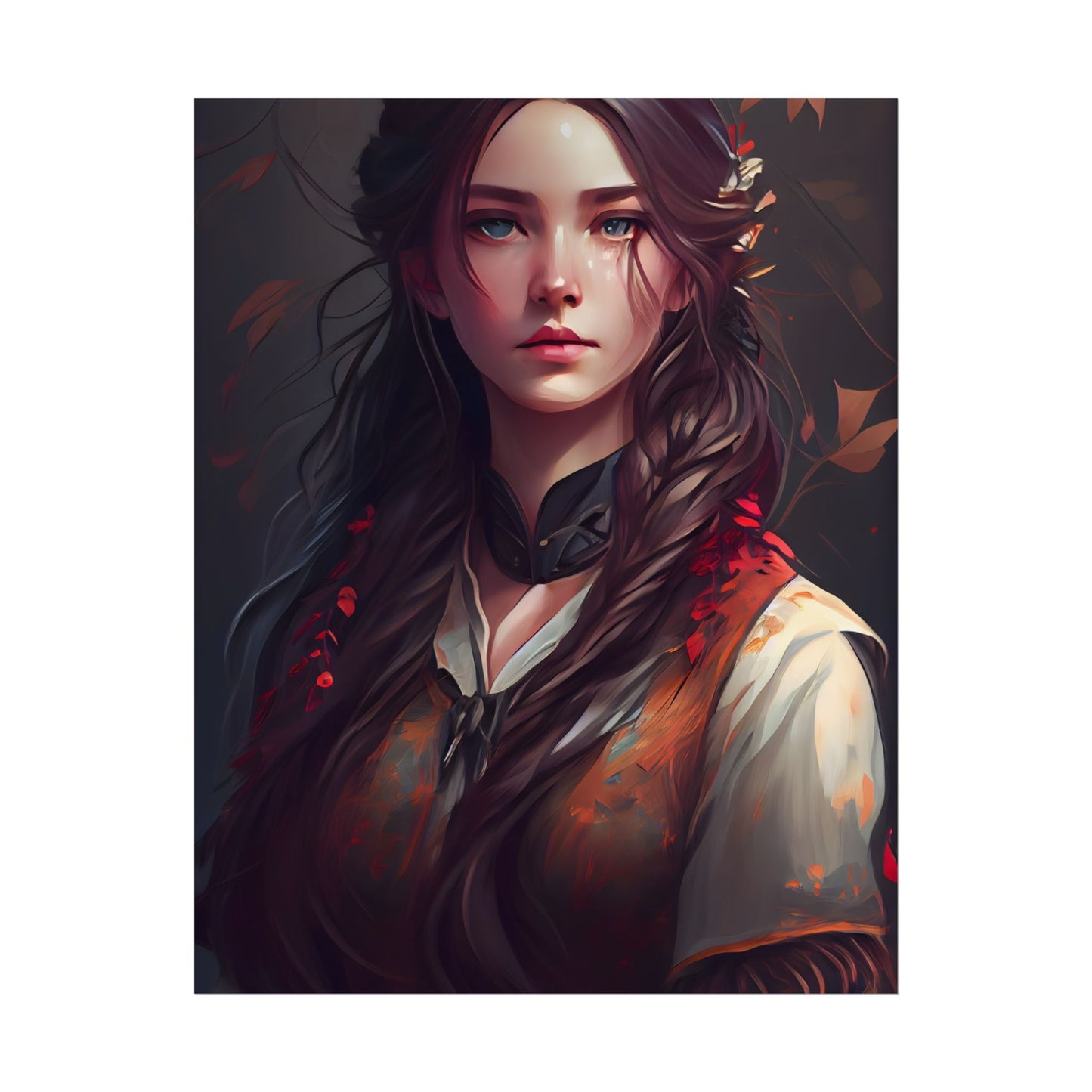 Vibrant Portrait: Brown Hair, Green Eyes Artwork - Poster