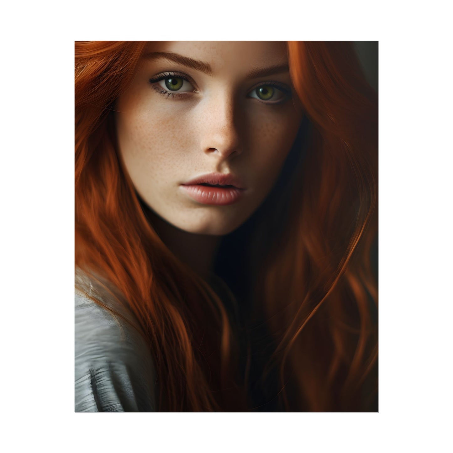 Redhead Woman in Nature: Candid Photo - Poster