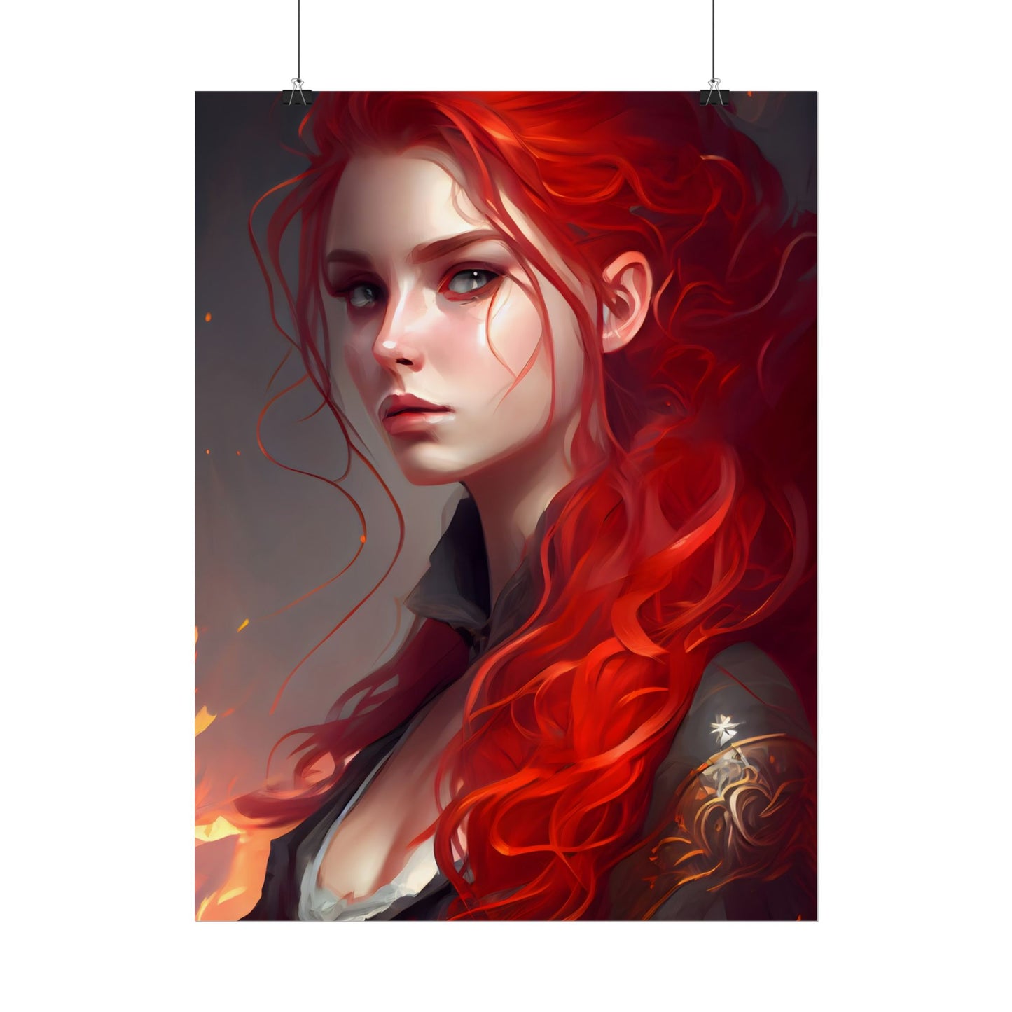 Composed Redhead: Elegant Portrait in Vibrant Red - Poster