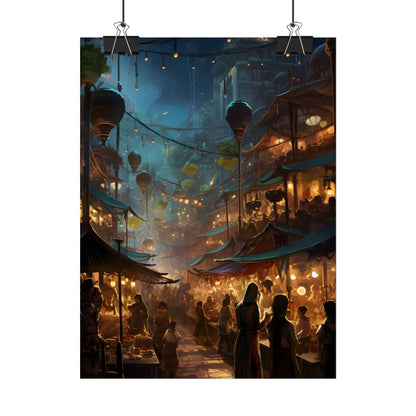 Enchanting Night Street Food Market: Colorful Artwork - Poster