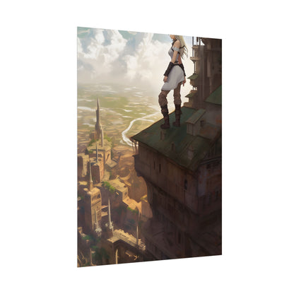 Dramatic Birds Eye View: Anime Blonde Female in Contemplation - Poster