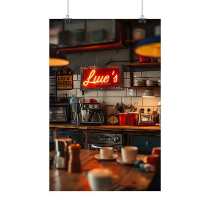 Cozy Retro Kitchen Artwork: Lukes Diner Sign Digital Art - Poster