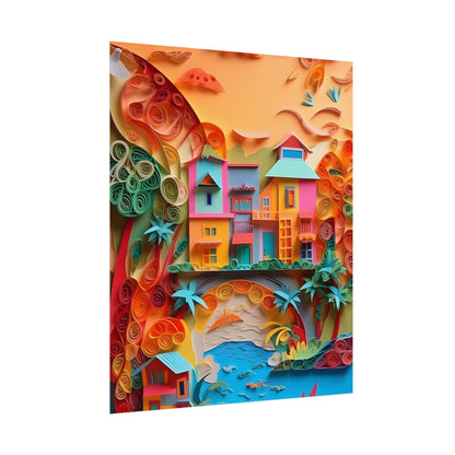 Eye-Catching Beach Paper Quilling: Quilled Landscape Artwork - Poster