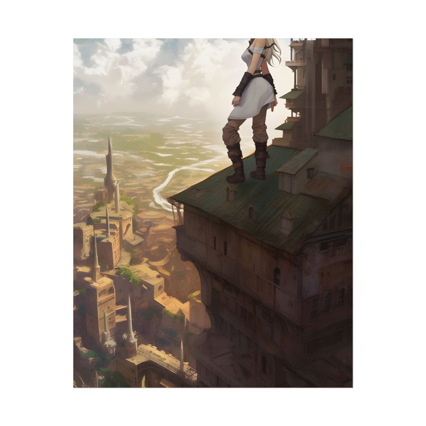 Dramatic Birds Eye View: Anime Blonde Female in Contemplation - Poster