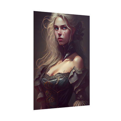 Blonde Female Portrait in a Dress: Stunning Artwork - Poster