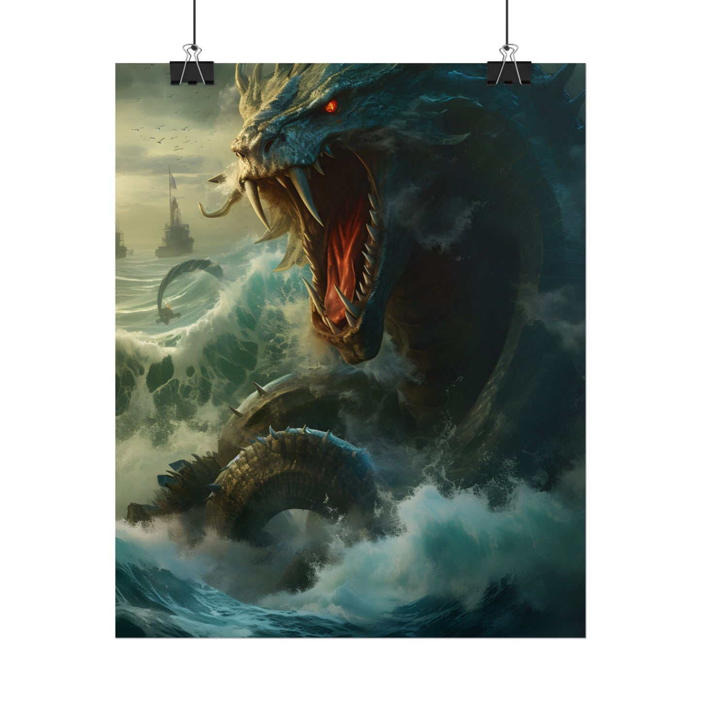 Mythical Sea Monster: Calming Green Scaled Creature Art - Poster