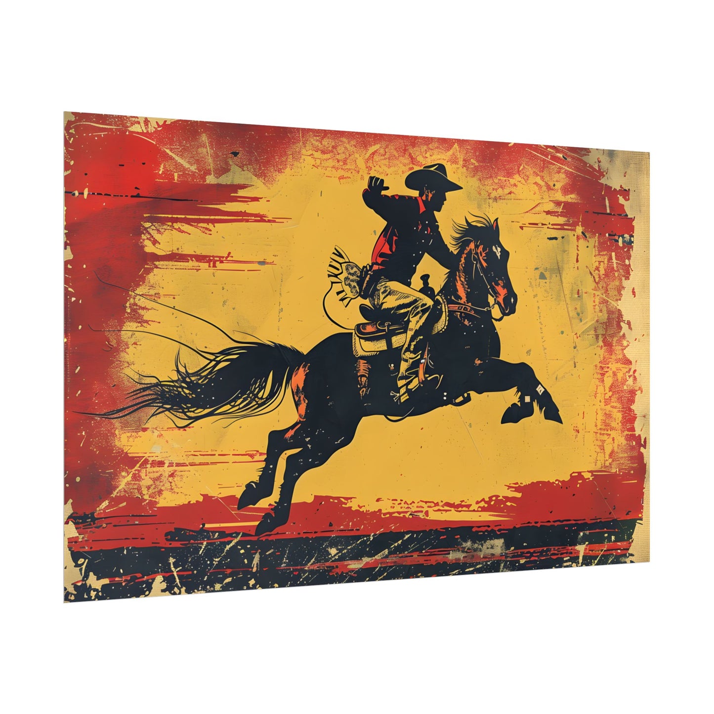 Retro Rodeo Action: Cowboy Riding Bucking Bronc - Poster