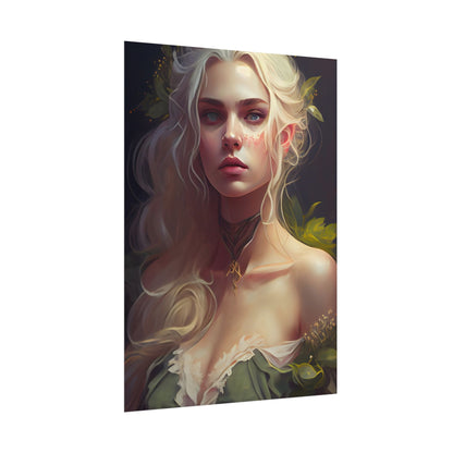 Detailed Blonde Female Portrait: Red Top Artwork - Poster