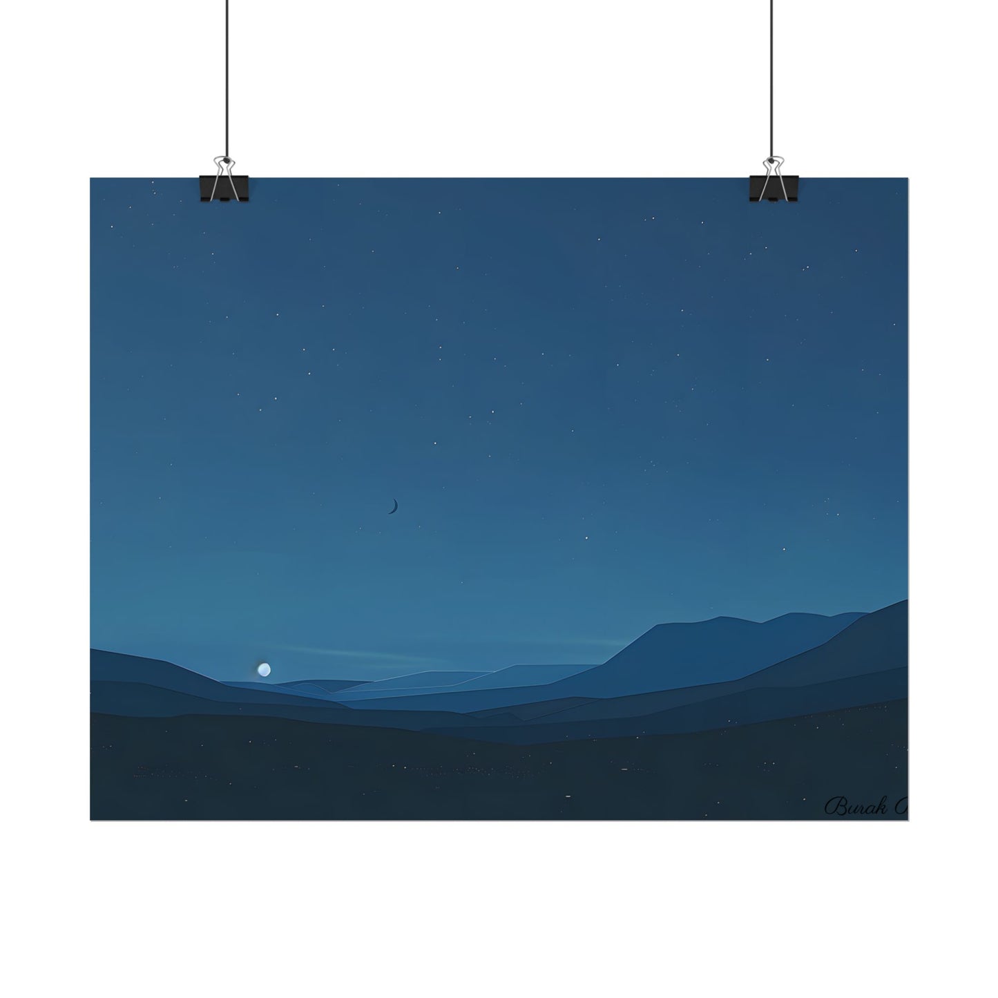 Minimalist Night Sky: Stars and Crescent Moon Art - Poster