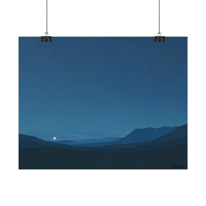 Minimalist Night Sky: Stars and Crescent Moon Art - Poster